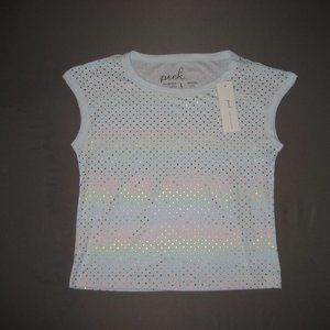 Peek Aren't Your Curious Girls T Shirt Light Blue Rainbow Stars Size Large 8 NWT